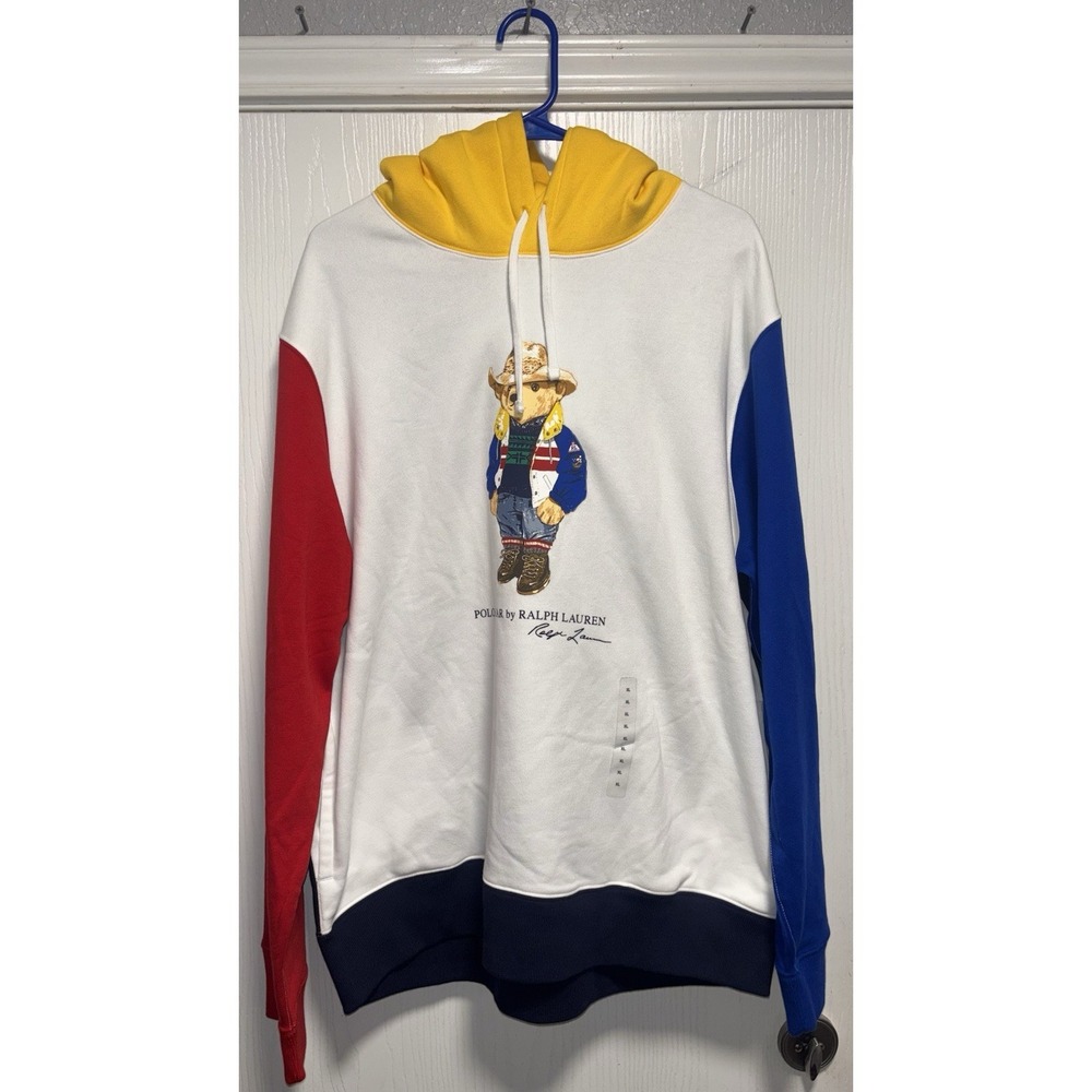 Polo‎ Ralph Lauren Colorblock Cowboy-Ski-Coat Bear Pullover Hoodie Sweatshirt XL